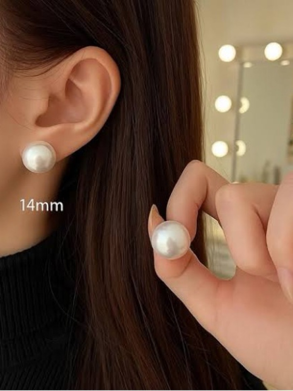 Cultured White Pearl 12mm-14mm 14k white gold Stud Earrings - Statement Jewels